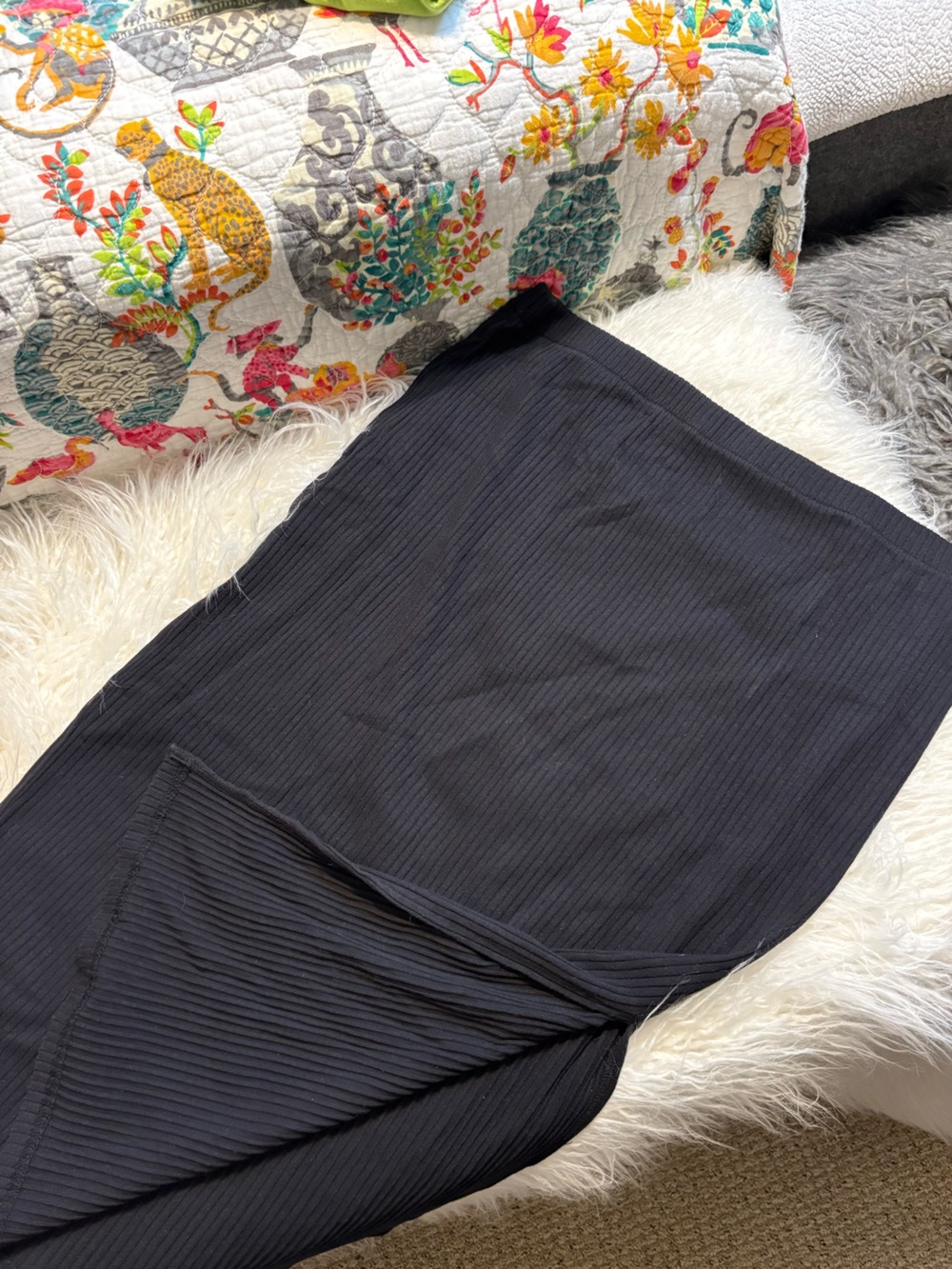 Time and Tru Black Ribbed Maxi Skirt with Side Slit